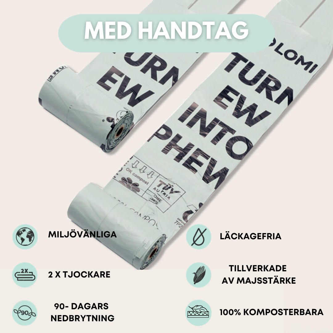 100% komposterbara hundbajspåsar med handtag & Kamomill Doft